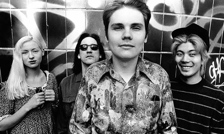 black and white photo of the smashing pumpkins band